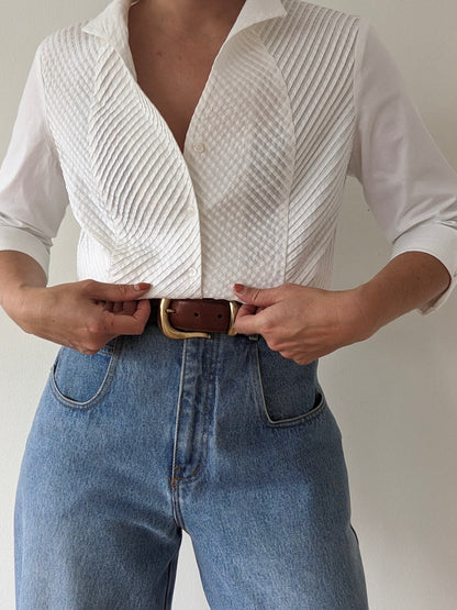 Lovely Vintage Ivory Pleated Cotton Blouse