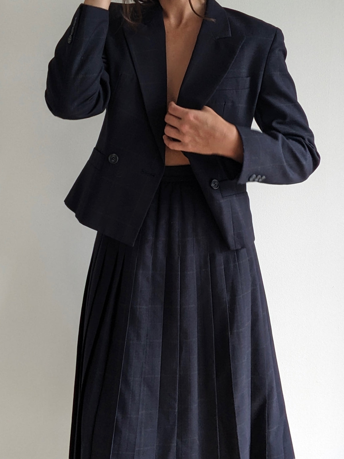 Vintage Midnight Wool Pleated Skirt & Blazer Set