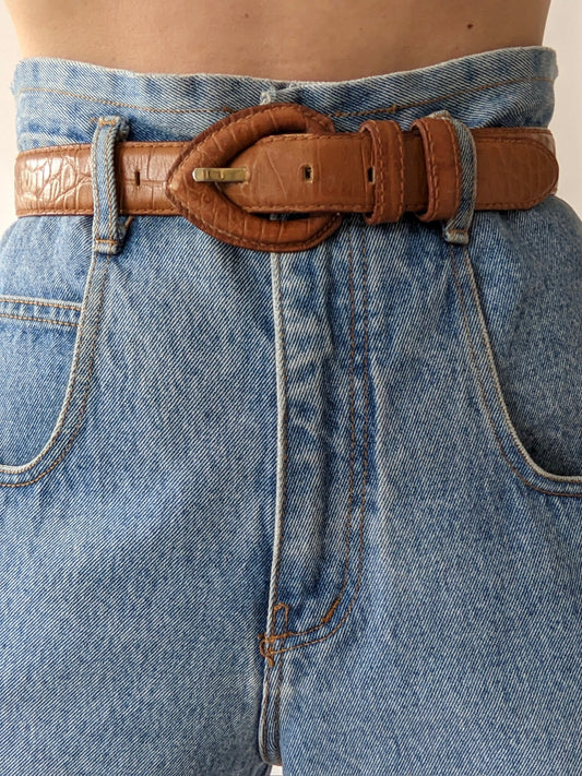 Vintage Cognac Embossed Leather Belt