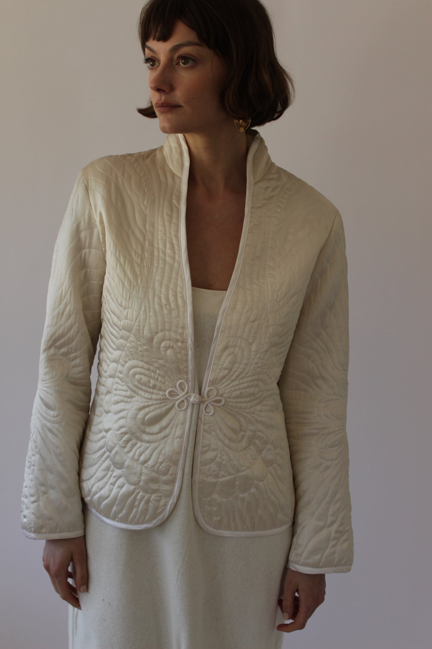 Stunning Vintage Pearl Quilted Silk Jacket