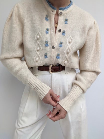 Gorgeous Vintage Floral Embroidered Wool Cardigan