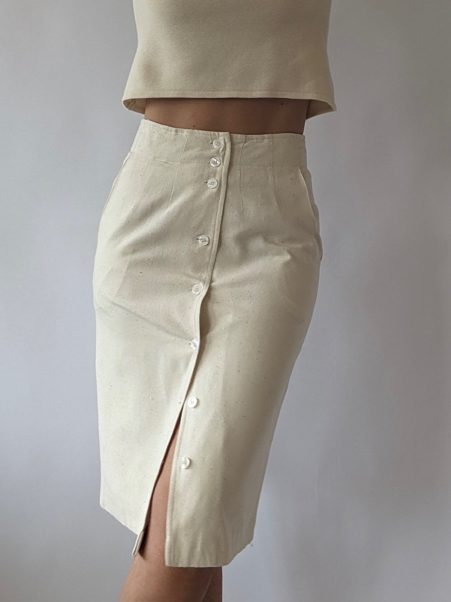 Vintage Cream Raw Silk Skirt