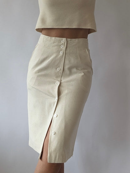 Vintage Cream Raw Silk Skirt