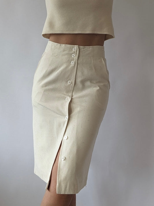 Vintage Cream Raw Silk Skirt