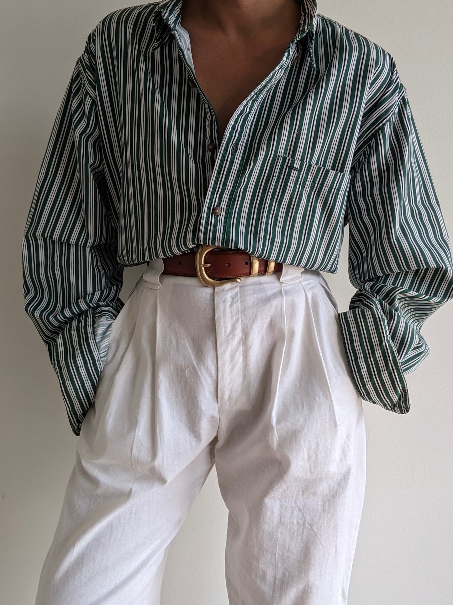Vintage Lime Striped Cotton Shirt