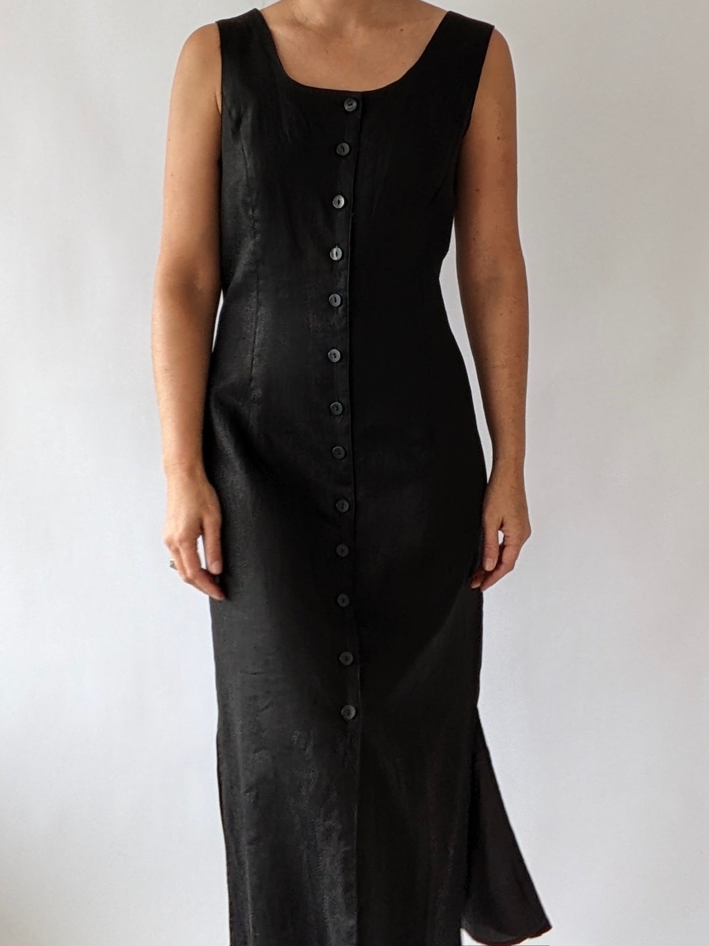 Lovely Vintage Onyx Linen Button-Down Dress