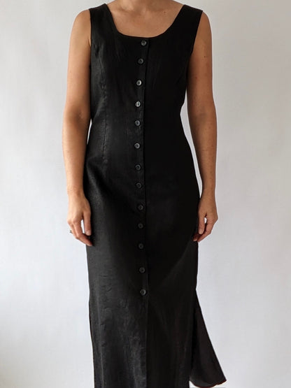 Lovely Vintage Onyx Linen Button-Down Dress