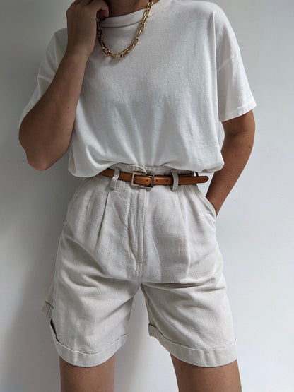 Vintage Pleated Linen Shorts