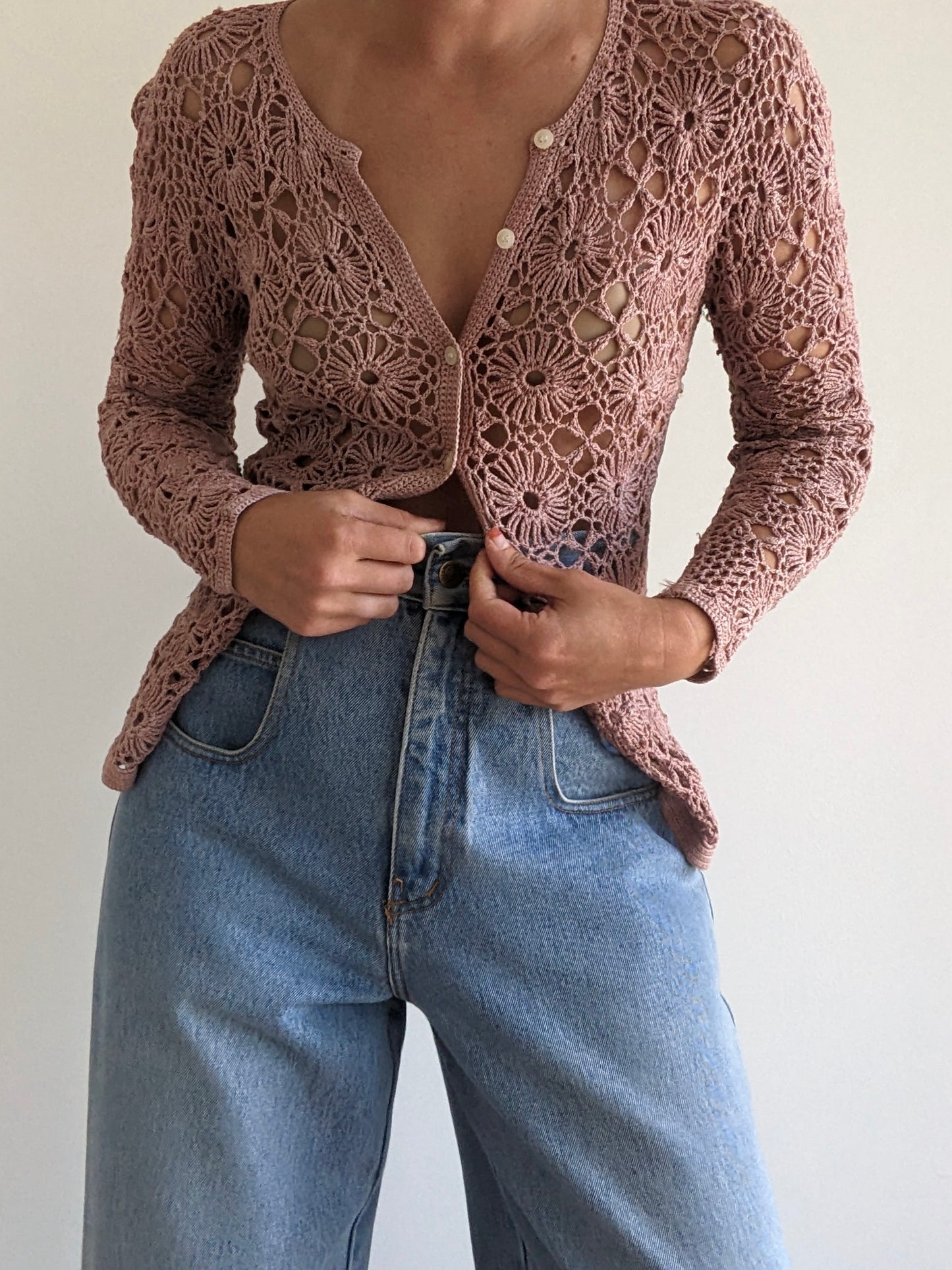 Vintage Mauve Crocheted Cardigan
