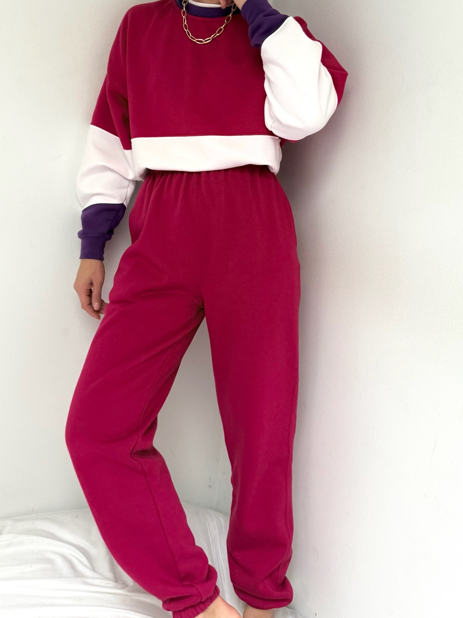 game shirt × wide sweat pants 90s 90s Bright Wide Striped Sweat Set – NA NIN
