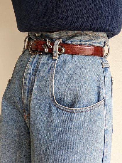 Vintage Walnut Embossed Leather Belt