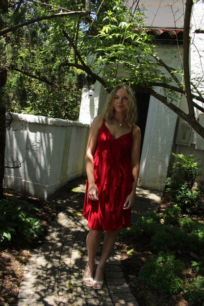 Vintage Chili Ruffled Silk Dress