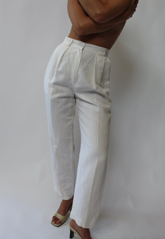 Vintage Kors White Linen Tailored Pant
