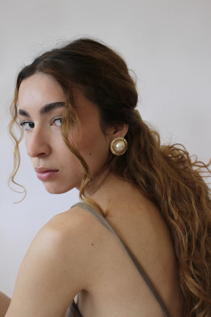 Vintage Stud-Framed Faux Pearl Earrings