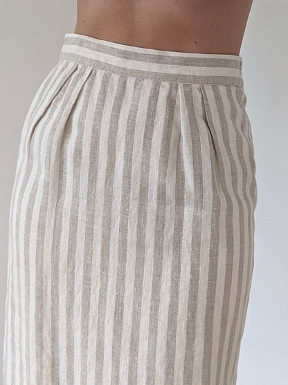 Vintage Sand Striped Linen Skirt