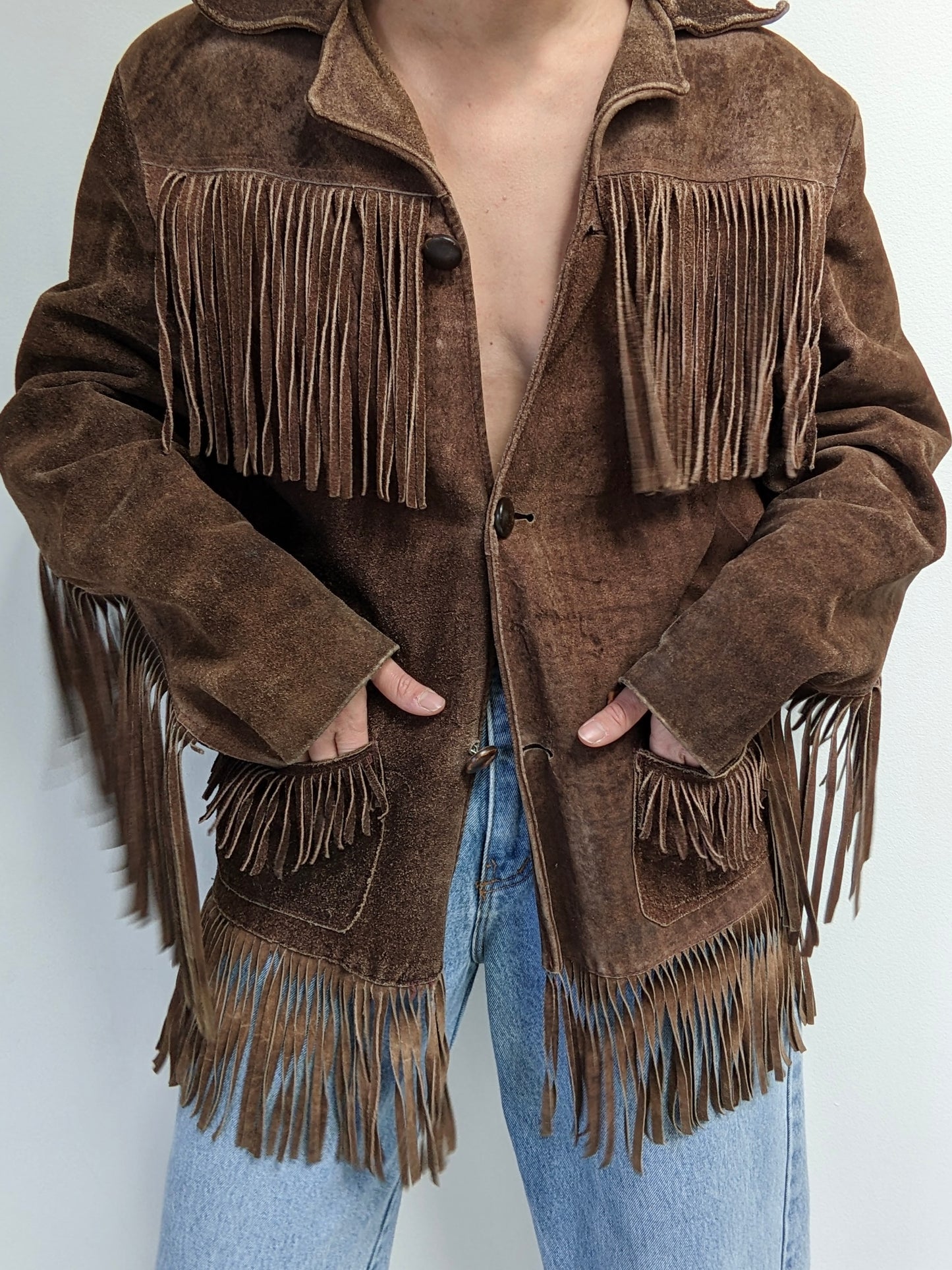 Rare Vintage Walnut Fringe Suede Jacket