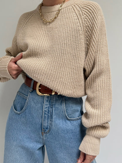 Vintage Latte Raglan Knit Sweater