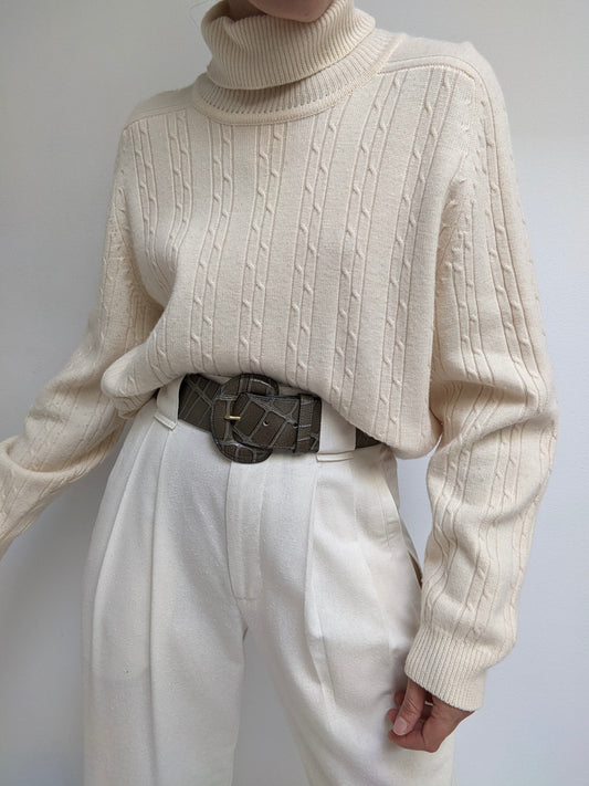 Favorite Vintage Cream Cable Knit Wool Turtleneck