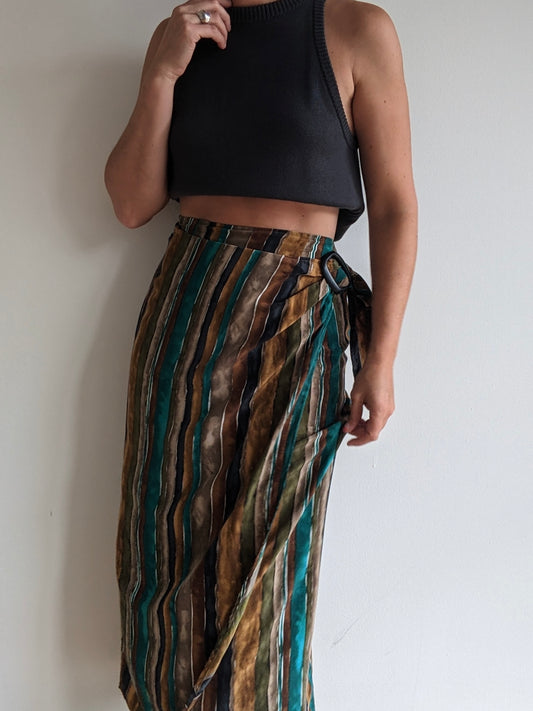 Vintage Striped Silk Wrap Skirt