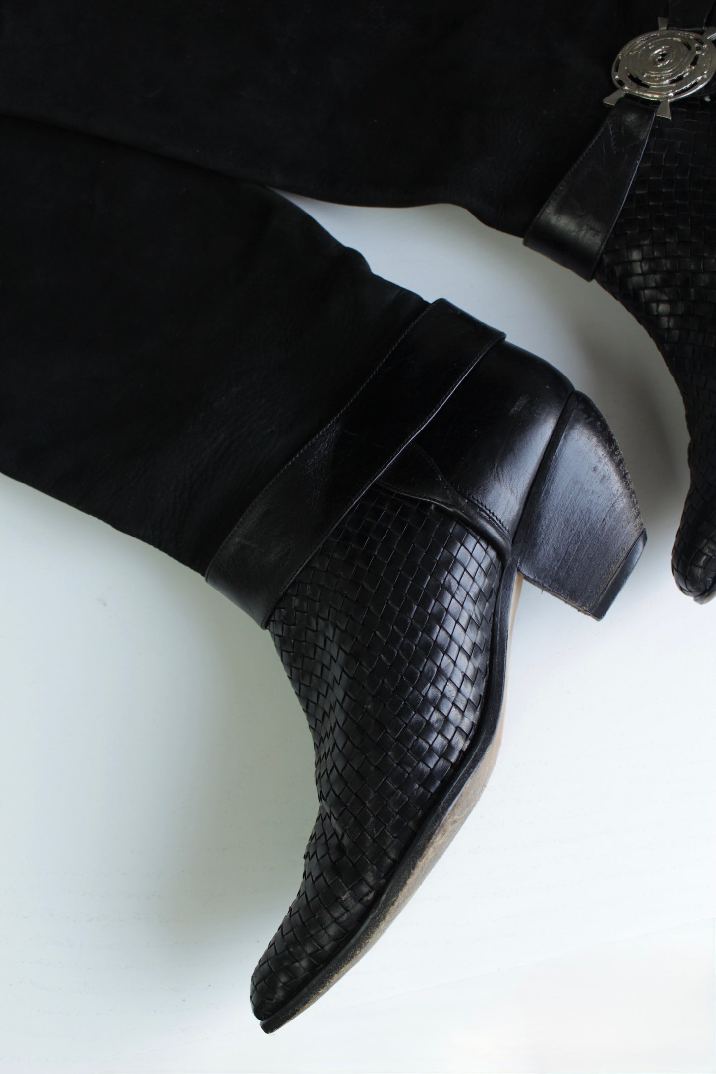 Rare Vintage Woven Leather & Suede Western Boot