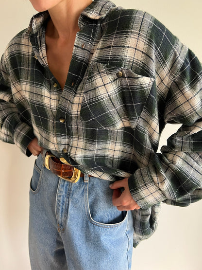 Vintage Forest Woven Plaid Button Down