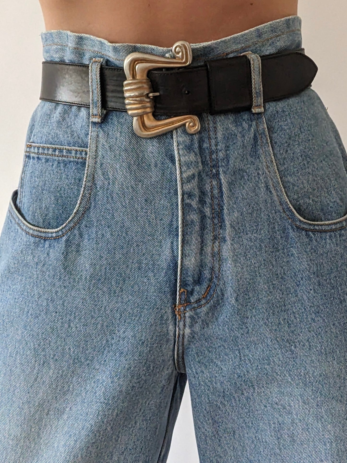 Statement Vintage Black Leather Belt
