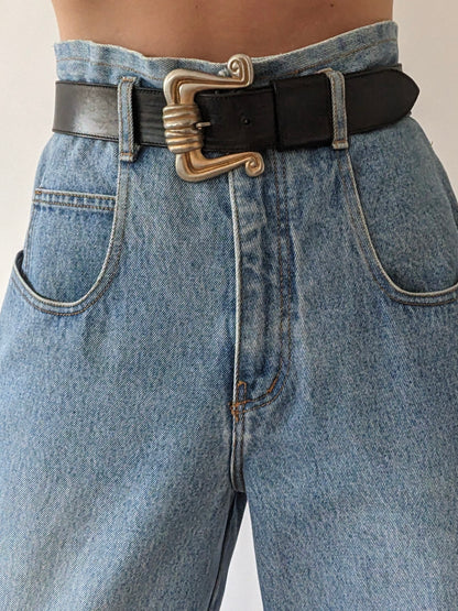 Statement Vintage Black Leather Belt