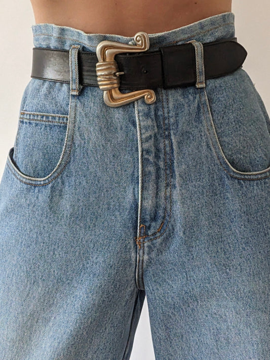 Statement Vintage Black Leather Belt