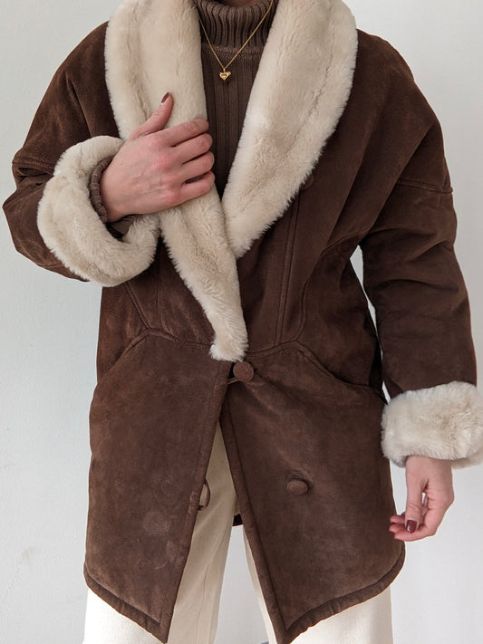 Vintage Walnut Suede & Faux Fur Coat
