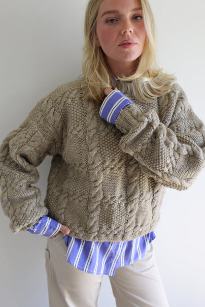 Lovely Vintage Taupe Hand-Knit Wool Sweater