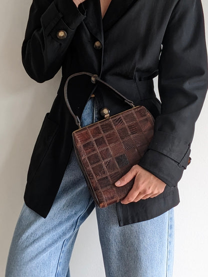 Vintage Patchwork Reptile-Embossed Leather Handbag