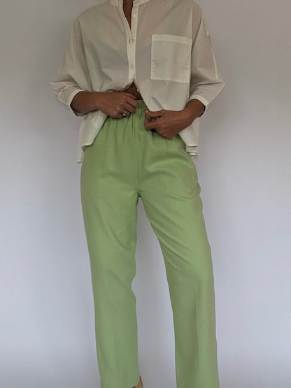 Vintage Matcha Woven Silk Leisure Pants