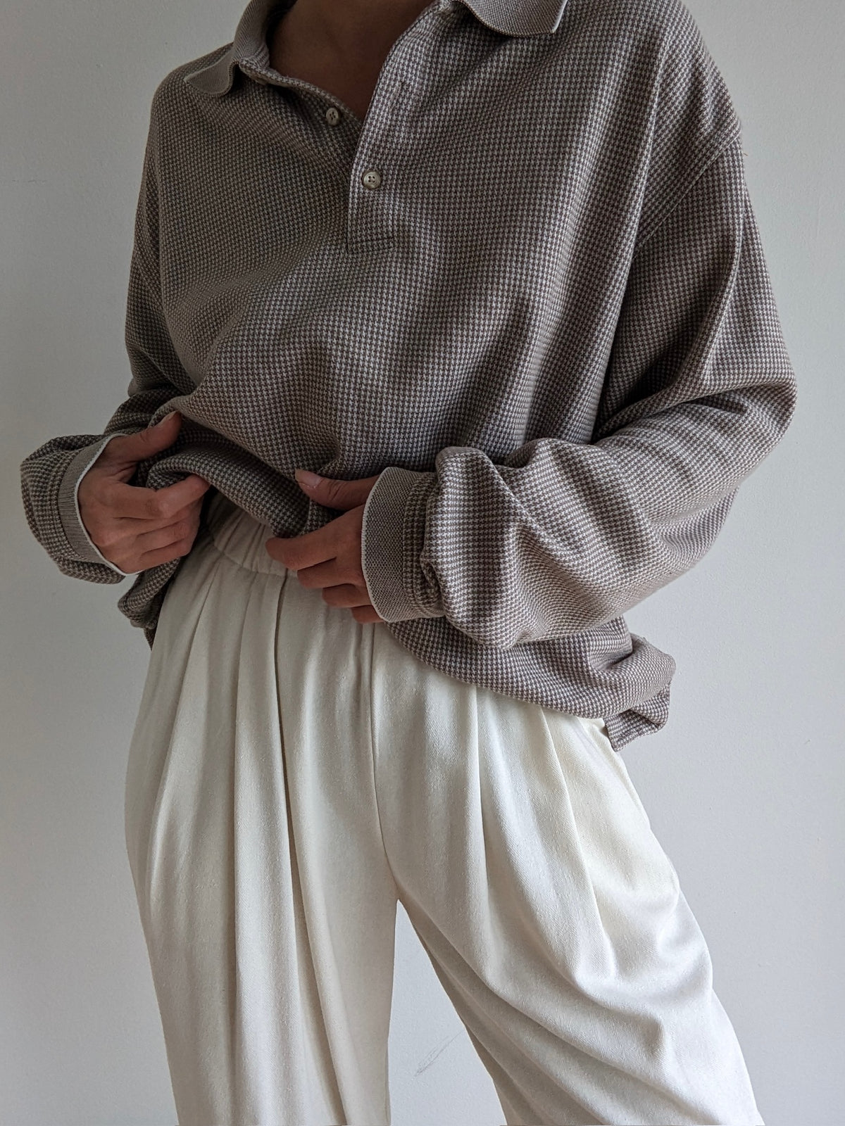 Vintage Houndstooth Henley Pullover