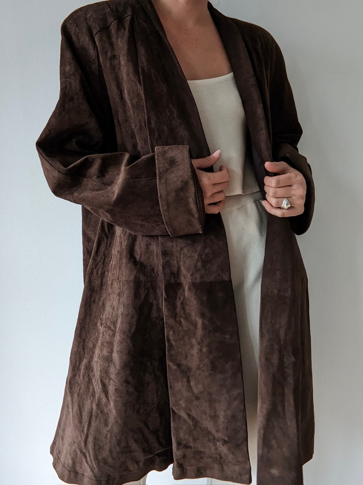 Vintage Espresso Sueded Leather Swing Coat