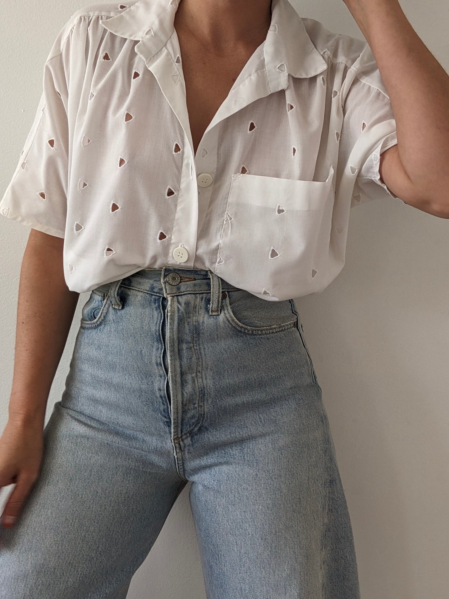 Vintage Lightweight Eyelet Button Up