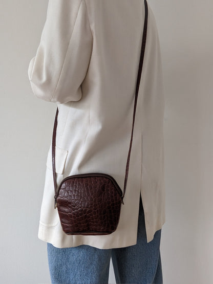 Vintage Croc-Embossed Leather Crossbody Bag