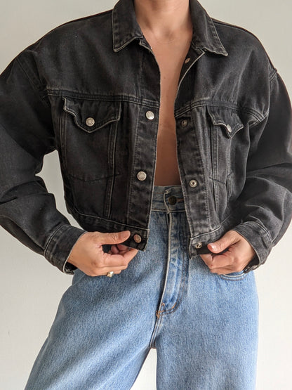 Vintage Calvin Klein Black Cropped Denim Jacket