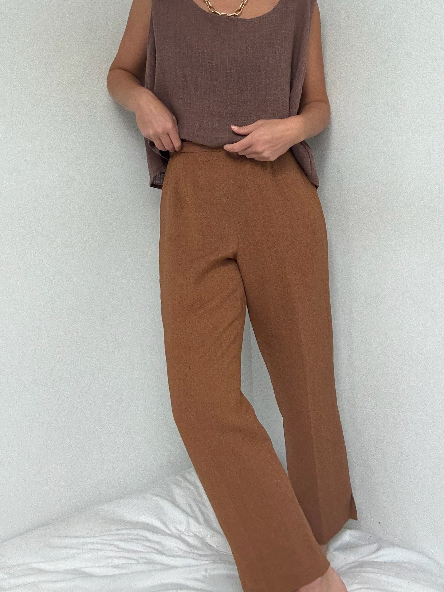 Vintage Toffee Woven Linen Pants