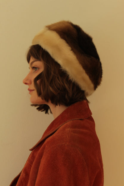 Lovely Vintage Striped Faux Fur Hat