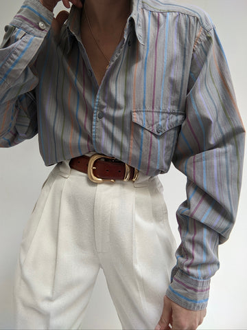 Vintage Multi-Color Striped Cotton Button Down