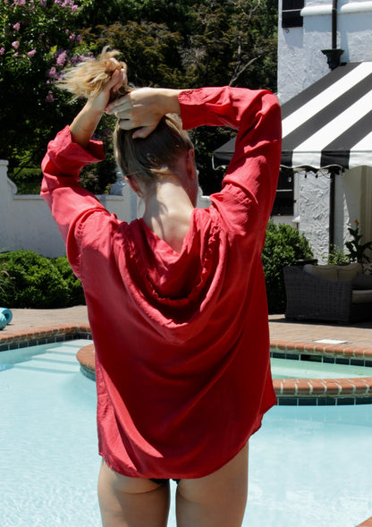Favorite Vintage Chili Silk Hooded Henley