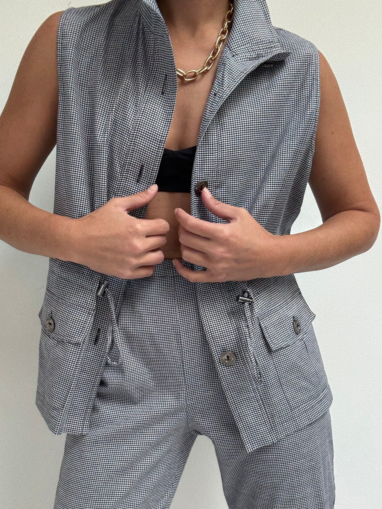 Vintage Gingham Cargo Vest & Pant Set
