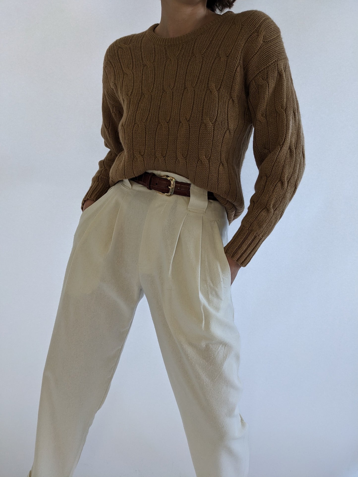 Vintage Cable Knit Camel Hair Sweater