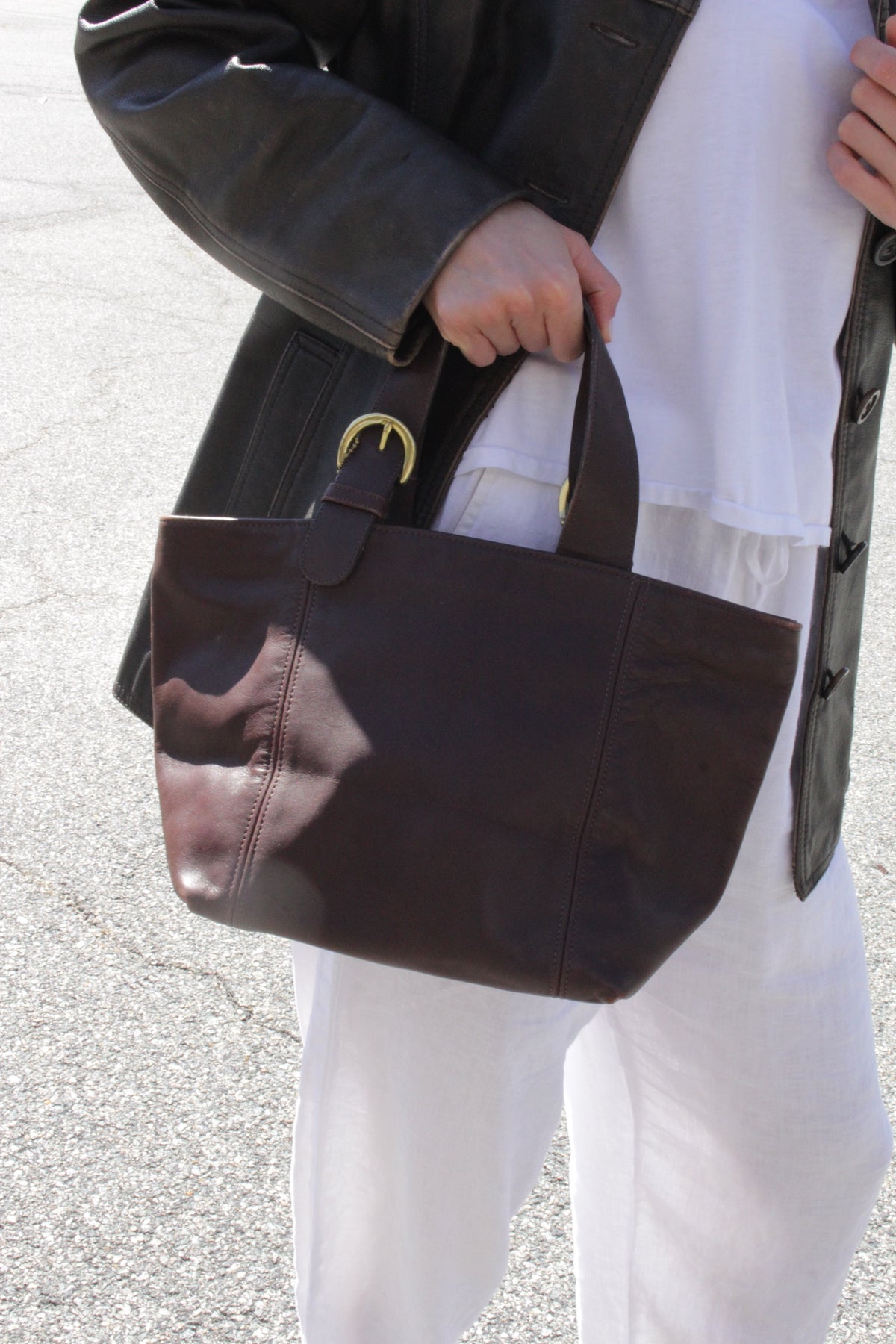 90s Coach Chocolate Leather Buckle Strap Tote