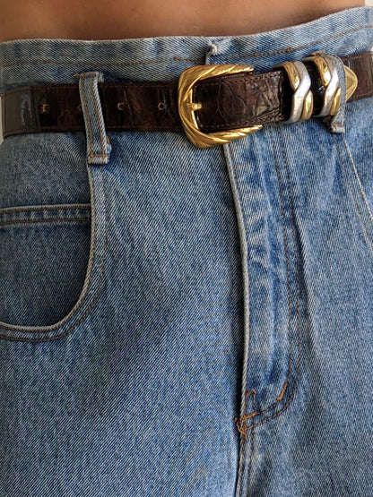 Vintage Two-Toned Hardware & Embossed Leather Belt