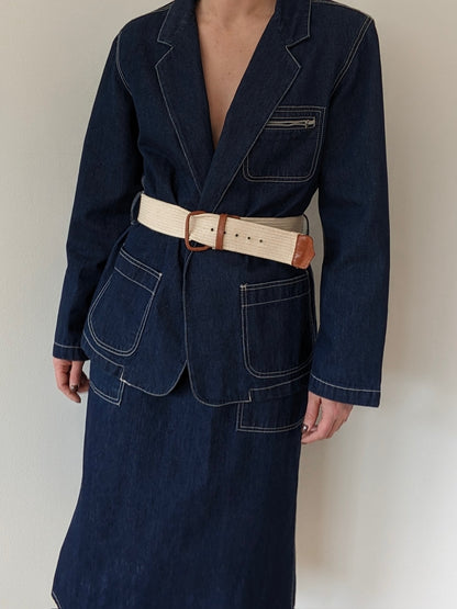 Vintage Belted Dark Wash Denim Wrap Skirt Set
