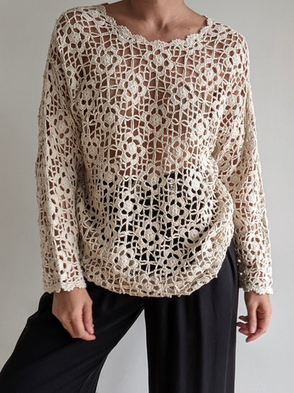 Vintage Floral Silk Crochet Tunic