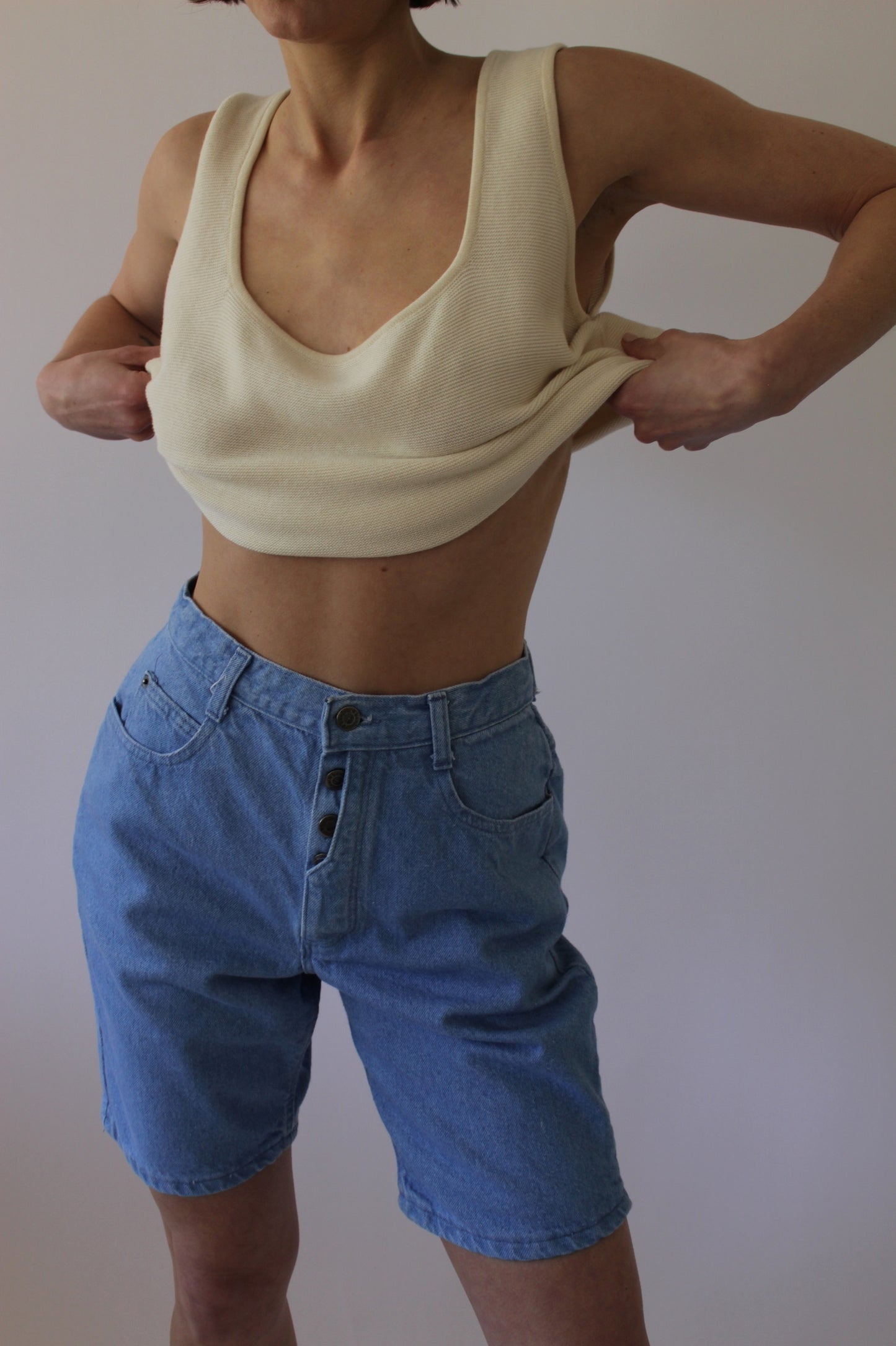 Vintage Button-Fly Blue Denim Shorts
