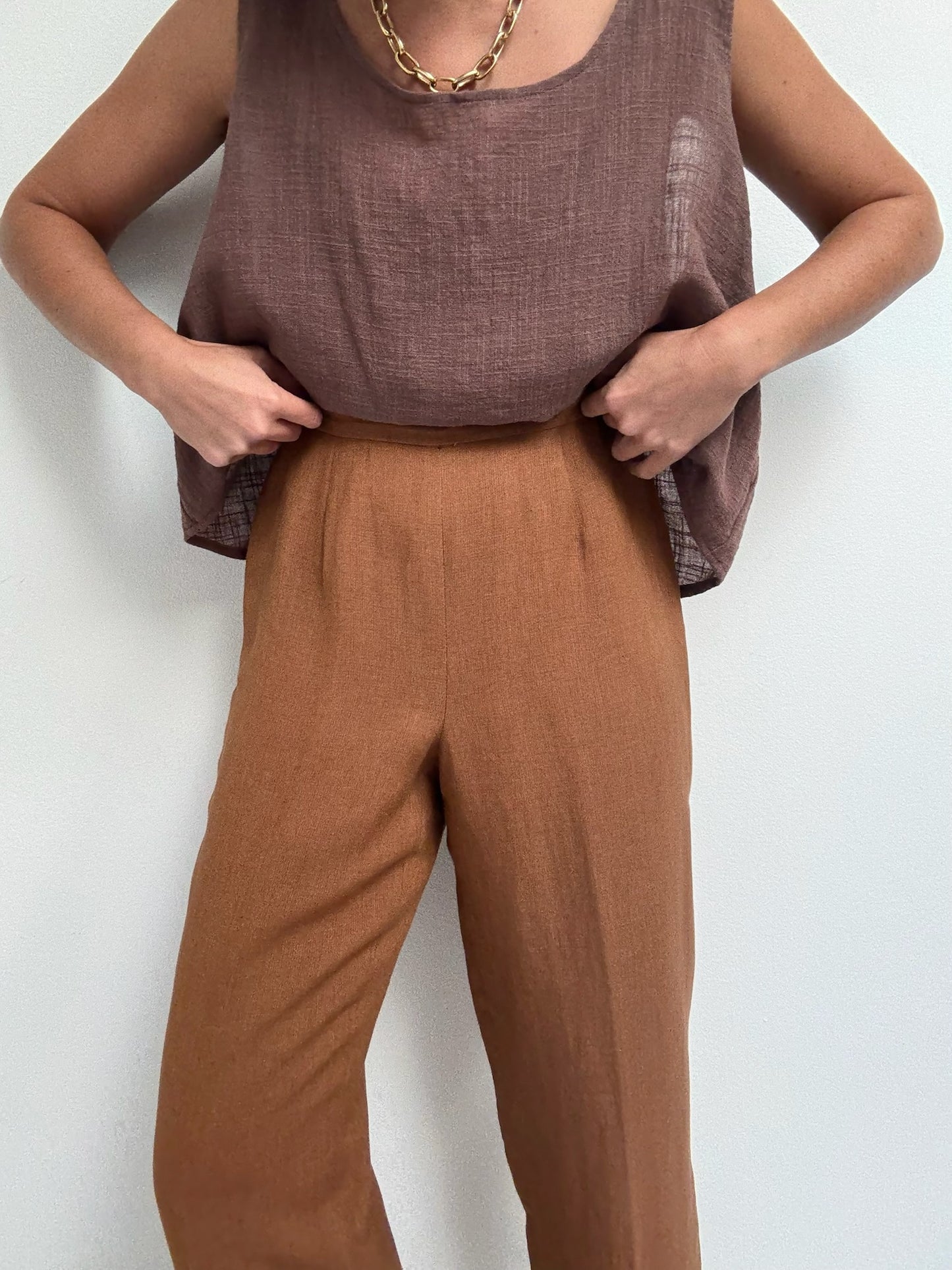 Vintage Toffee Woven Linen Pants