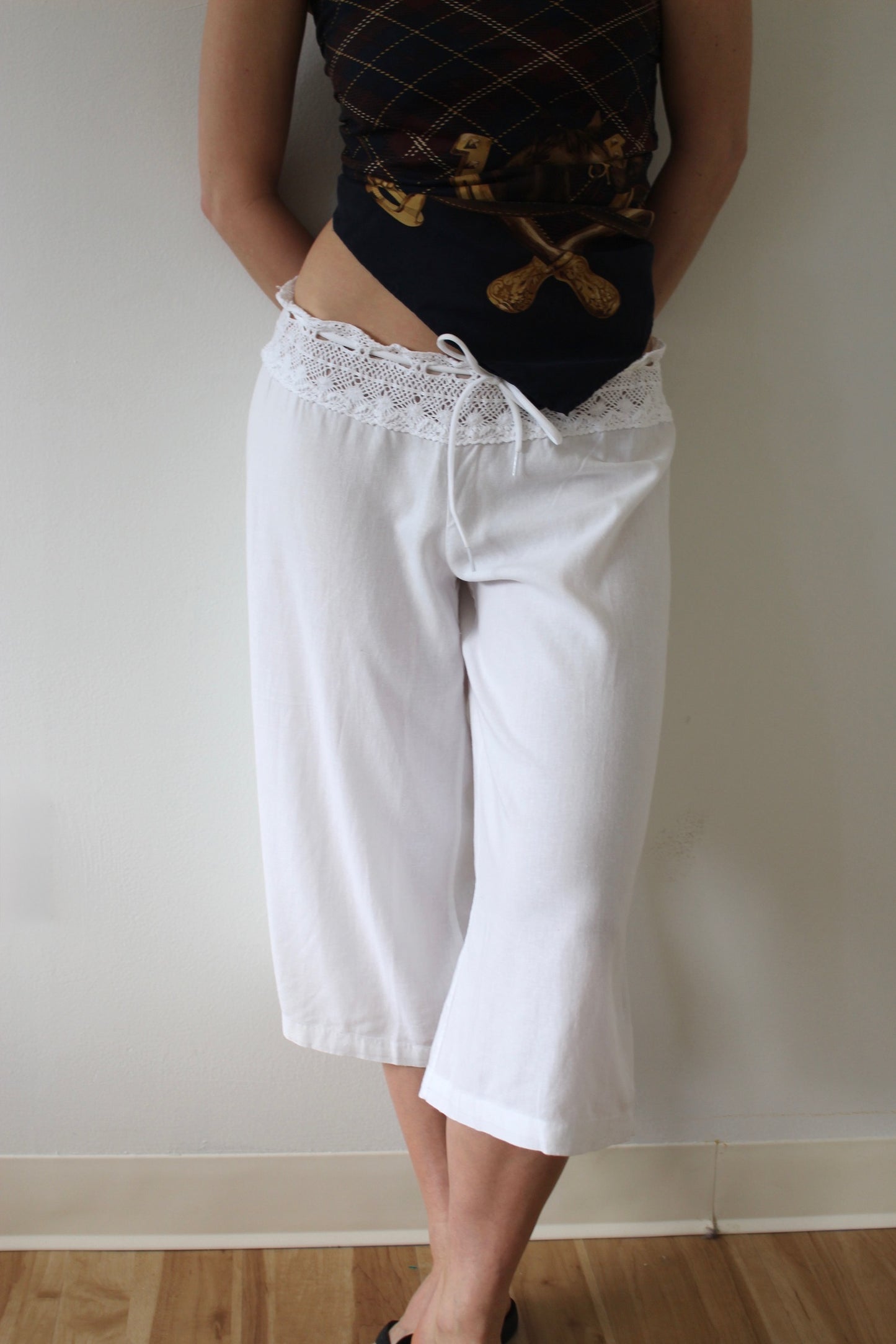 Vintage Ivory Linen & Crochet Culottes